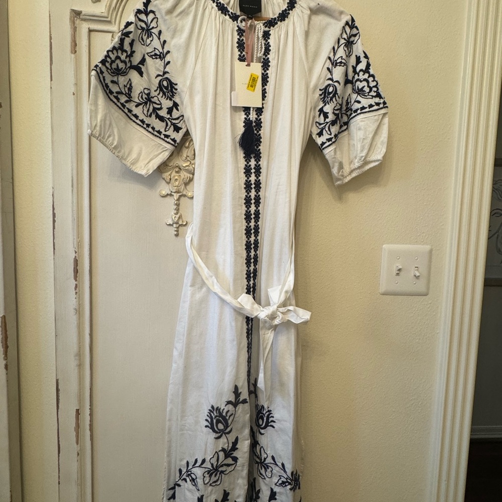Alex Marie white casual dress with Blue Embroidery